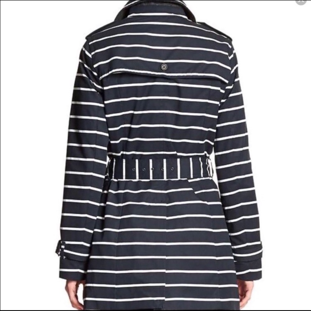 Banana Republic navy & white striped trench coat. - Picture 3 of 6